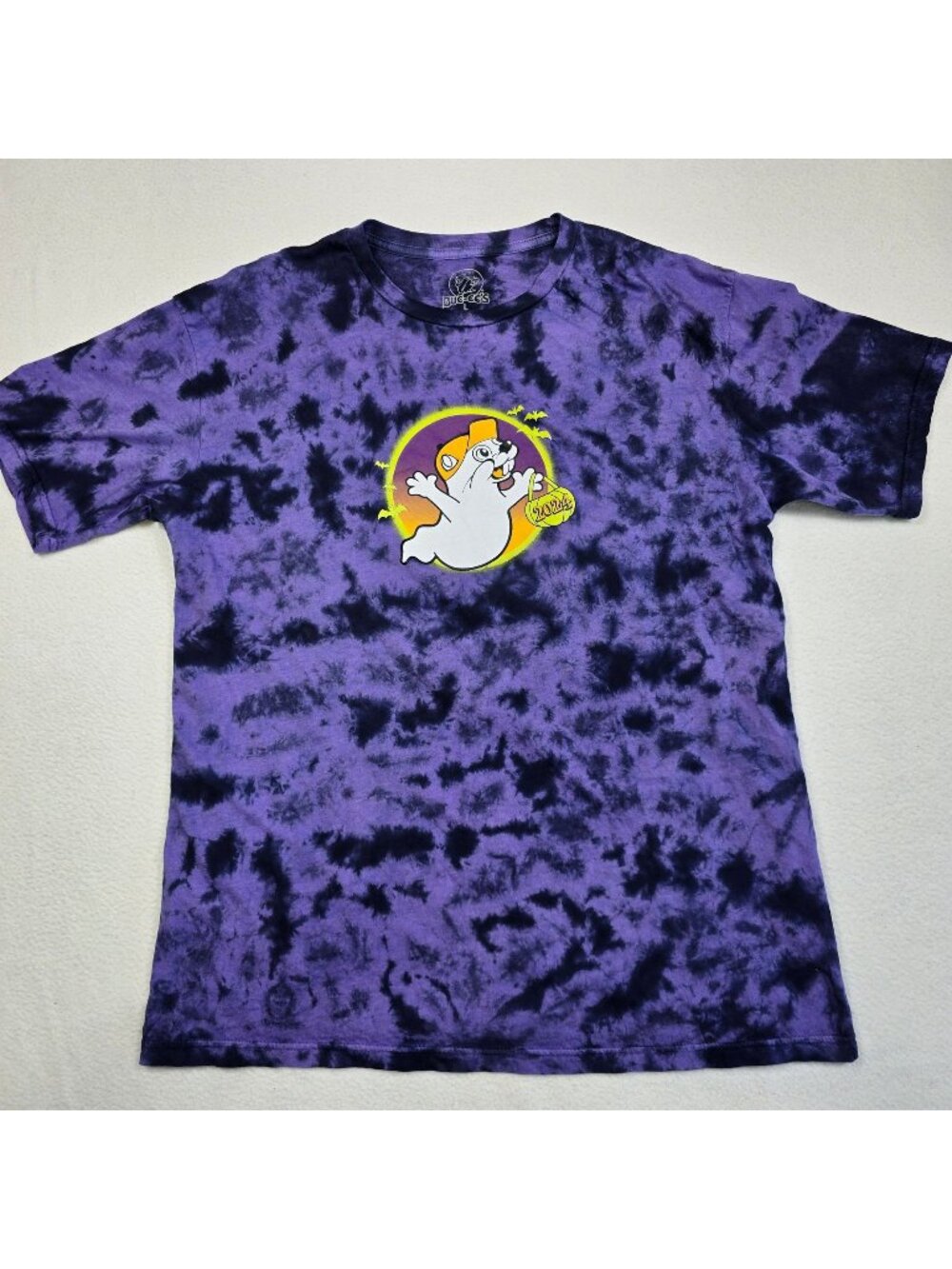 Buc-ees L Tie-Dye T-Shirt Purple Halloween Ghost 2024 Hey Boo